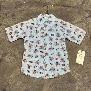 70s Vintage Floral & Geometric Short Sleeve Button-Down Shirt Size